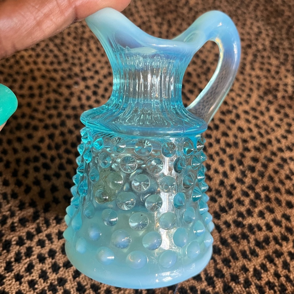 Fenton turquoise opalescent Glass Hobnail Cruet